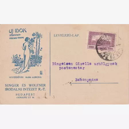1926. Singer és Wolfner Irodalmi Intézet Rt. Levelező-lap