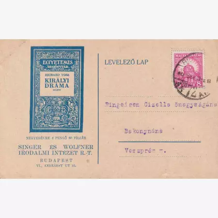 1927. Singer és Wolfner Irodalmi Intézet Rt. Levelező-lap