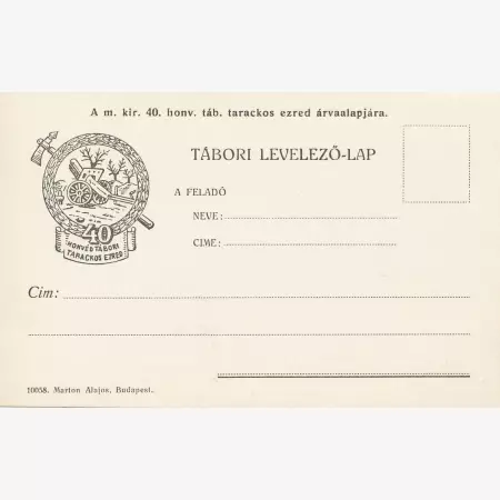 A m.kir. 40. honv.tarackos ezred árvalapjára