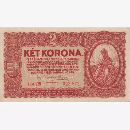 2 Korona 1920. (2aa 029) Budapest Globus nyomda