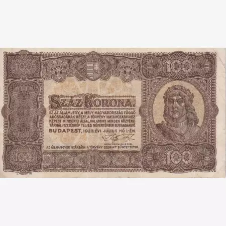 100 Korona 1923. Nyomdahely megjejölése nélkül