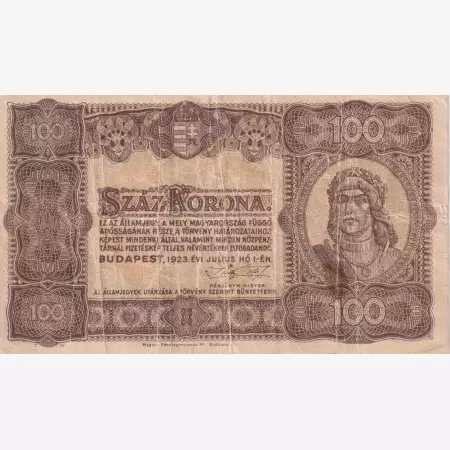 100 Korona 1923. Magyar Pénzjegynyomda Rt. Jelöléssel