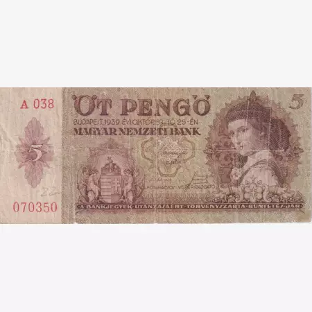 5 Pengő  1939. ( A 038 )