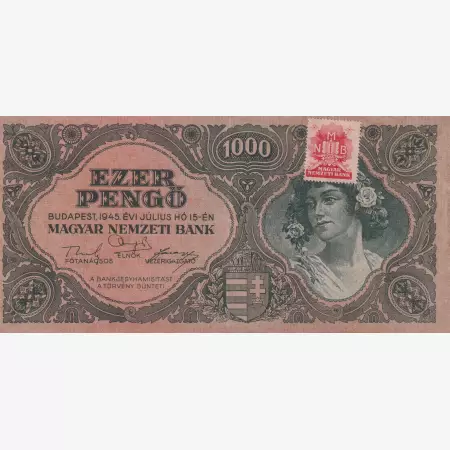 1000 Pengő 1945. ( F 490 ) MNB. Bélyeggel