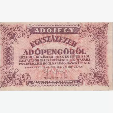Adójegy 100.000 Adópengőről 1946.