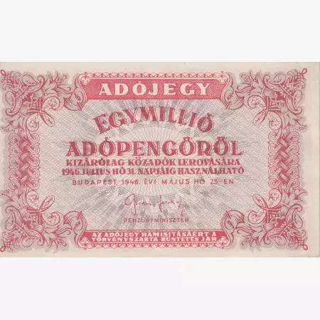 Adójegy 1.000.000 Adópengőről 1946.