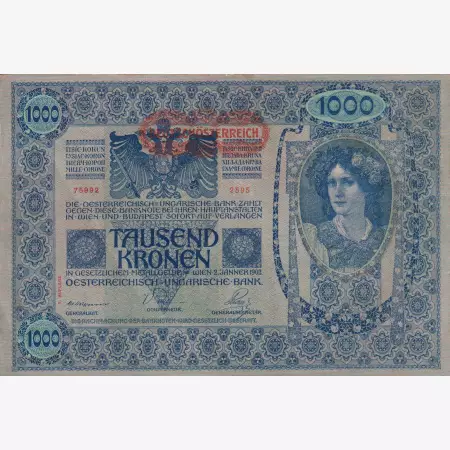 1000 Korona  1902. ( 2595 ) II. kiadás Osztrák felülbélyegzéssel