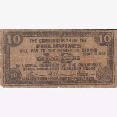 Fülöp-szig. II.Vh. 10 centavos  1942.Ser. BOHOL tartomány  Kat:S131b