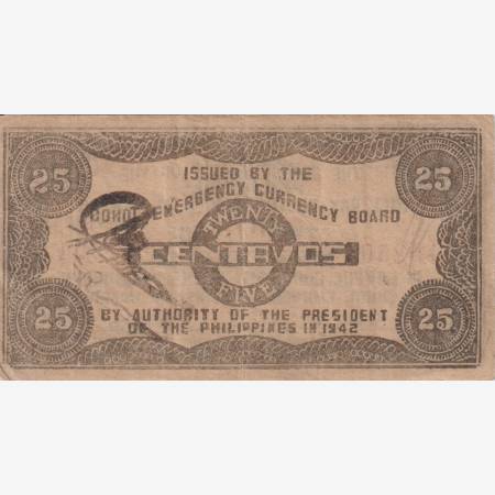 Fülöp-szig. II.Vh. 25 centavos  1942.Ser. BOHOL tartomány  Kat:S132f