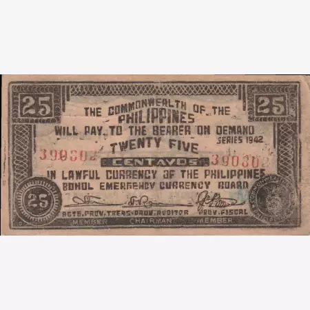 Fülöp-szig. II.Vh. 25 centavos  1942.Ser. BOHOL tartomány  Kat:S133