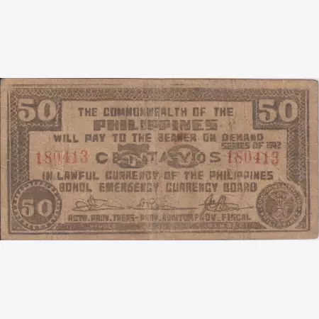 Fülöp-szig. II.Vh. 50 centavos  1942.Ser. BOHOL tartomány  Kat:S134d
