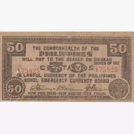 Fülöp-szig. II.Vh. 50 centavos  1942.Ser. BOHOL tartomány  Kat:S134e