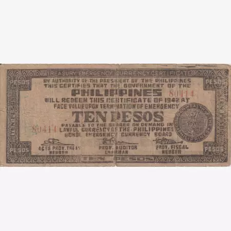 Fülöp-szig. II.Vh. 5 pesos  1942.Ser. BOHOL tartomány  Kat:S136d