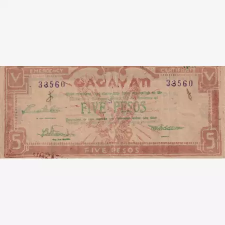 Fülöp-szig. II.Vh. 5 pesos  1942.Ser. CAGAYAN tartomány  Kat:S192