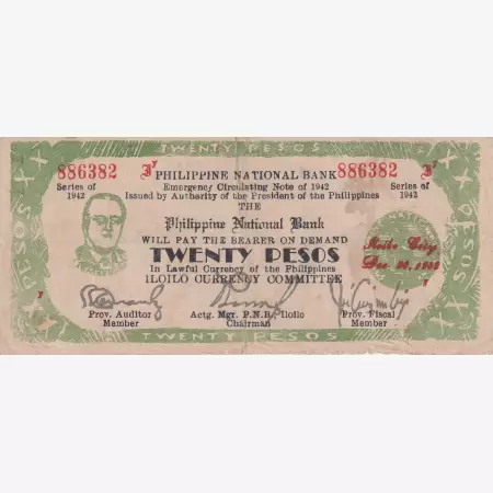 Fülöp-szig. II.Vh. 20 pesos  1942.Ser. ILOILO tartomány  Kat:S318a