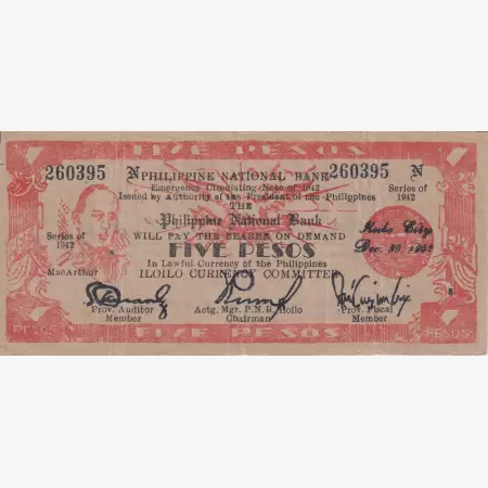 Fülöp-szig. II.Vh. 5 pesos  1942.Ser. ILOILO tartomány  Kat:S316