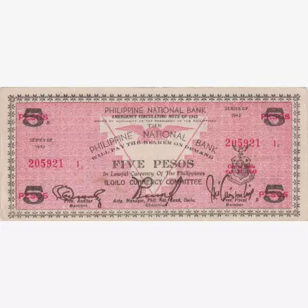 Fülöp-szig. II.Vh. 5 pesos  1943.Ser. ILOILO tartomány  Kat:S328a