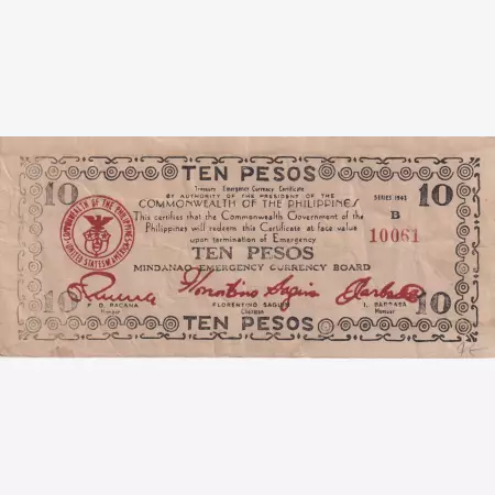 Fülöp-szig. II.Vh. 10 pesos  1943.Ser. MINDANAO-sziget  Kat:S488c