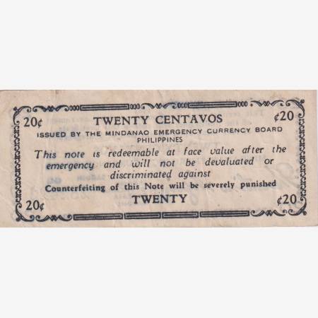 Fülöp-szig. II.Vh. 20 centavos  1943.Ser.GG  MINDANAO-sziget  Kat:S503