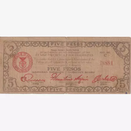 Fülöp-szig. II.Vh. 5 pesos  1943.Ser.C  MINDANAO-sziget  Kat:S507c