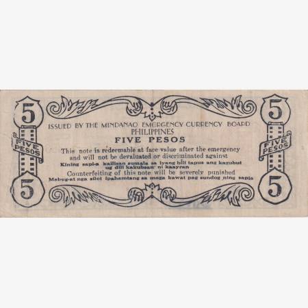 Fülöp-szig. II.Vh. 5 pesos  1943.Ser.CC  MINDANAO-sziget  Kat:S507c