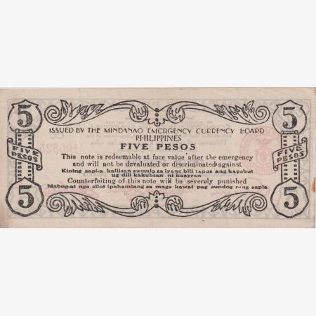 Fülöp-szig. II.Vh. 5 pesos  1943.Ser.CC  MINDANAO-sziget  Kat:S507c