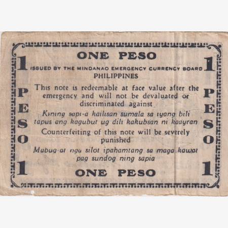 Fülöp-szig. II.Vh. 1 peso  1943.Ser. EE MINDANAO-sziget  Kat:S505