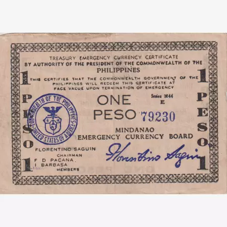 Fülöp-szig. II.Vh. 1 peso  1944.Ser. E MINDANAO-sziget  Kat:S515