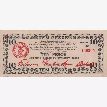 Fülöp-szig. II.Vh. 10 pesos  1943.Ser.BB MINDANAO-sziget  Kat:S508a