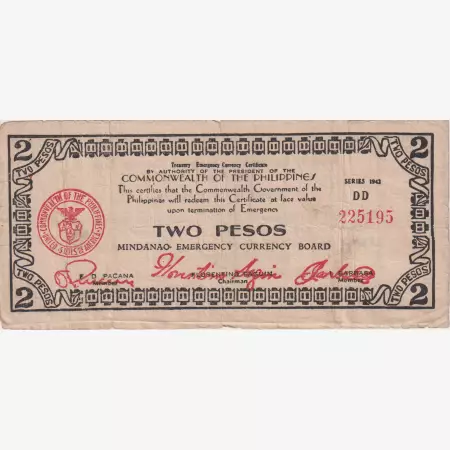 Fülöp-szig. II.Vh. 2 pesos  1943.Ser.DD MINDANAO-sziget  Kat:S496