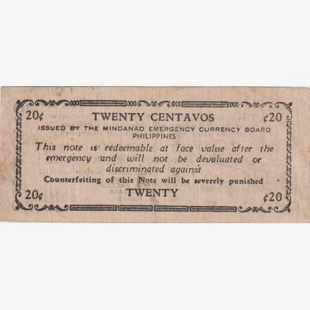 Fülöp-szig. II.Vh. 20 centavos  1944.Ser.G  MINDANAO-sziget  Kat:S513a