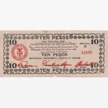 Fülöp-szig. II.Vh. 10 pesos  1944.Ser.B  MINDANAO-sziget  Kat:S518b