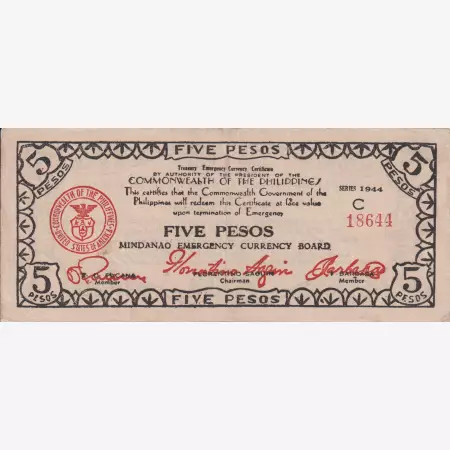 Fülöp-szig. II.Vh. 5 pesos  1944.Ser.C  MINDANAO-sziget  Kat:S517c