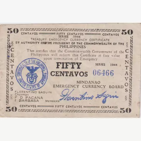 Fülöp-szig. II.Vh. 50 centavos  1944.Ser.  MINDANAO-sziget  Kat:S522a