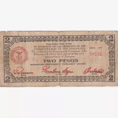 Fülöp-szig. II.Vh. 2 pesos  1944.Ser.5 MINDANAO-sziget  Kat:S524b