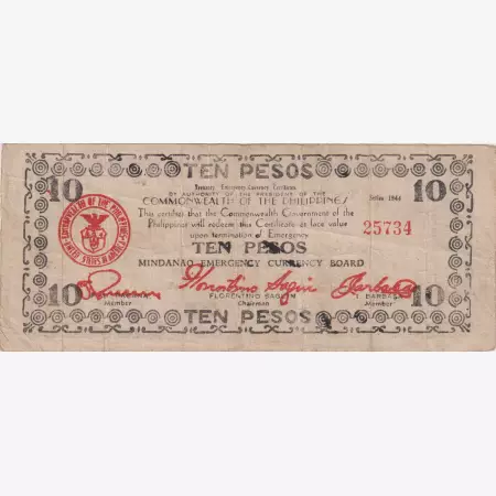Fülöp-szig. II.Vh. 10 pesos  1944.Ser.  MINDANAO-sziget  Kat:S527a