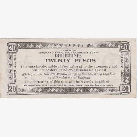Fülöp-szig. II.Vh. 20 pesos  1944.Ser. RA5  MINDANAO-sziget  Kat:S528d