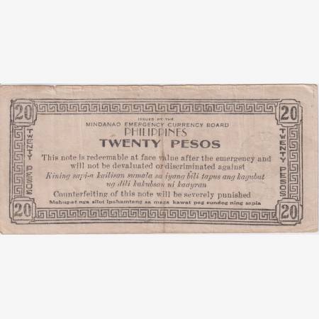 Fülöp-szig. II.Vh. 20 pesos  1944.Ser. R5  MINDANAO-sziget  Kat:S528c