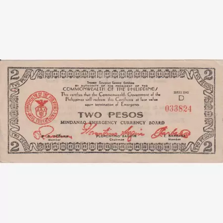 Fülöp-szig. II.Vh. 2 pesos  1944.Ser. D  MINDANAO-sziget  Kat:S516b
