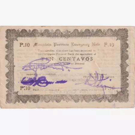 Fülöp-szig. II.Vh. 10 centavos  1942.Ser. MOUNTAIN-tartomány Kat:S592