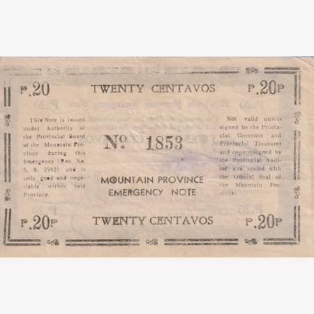 Fülöp-szig. II.Vh. 20 centavos  1942.Ser. MOUNTAIN-tartomány Kat:S593