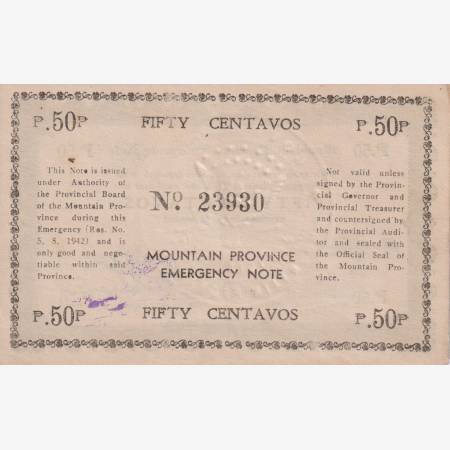 Fülöp-szig. II.Vh. 50 centavos  1942.Ser. MOUNTAIN-tartomány Kat:S594b