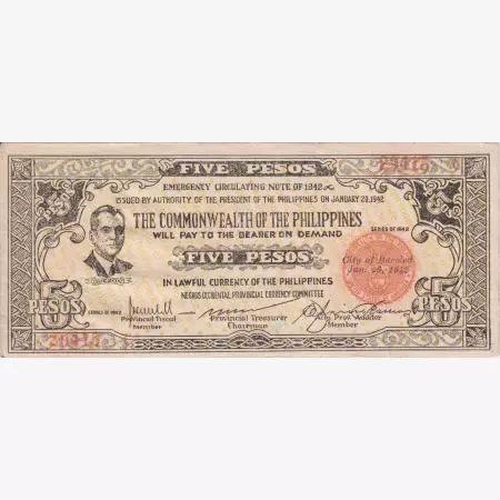 Fülöp-szig. II.Vh. 5 pesos  1942.Ser. NEGROS-sziget Kat:S648a