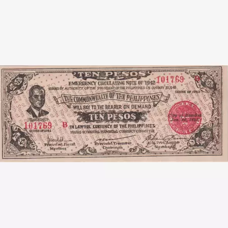 Fülöp-szig. II.Vh. 10 pesos  1942.Ser. NEGROS-sziget Kat:S649a