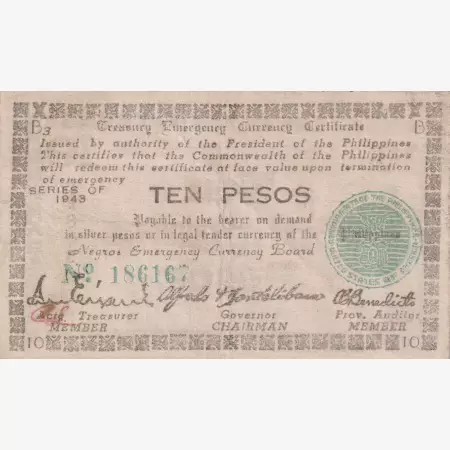 Fülöp-szig. II.Vh. 10 pesos  1943.Ser. NEGROS-sziget Kat:S663a