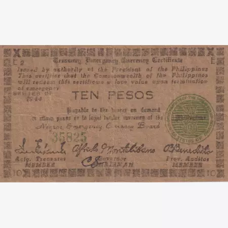 Fülöp-szig. II.Vh. 10 pesos  1944.Ser. NEGROS-sziget Kat:S677
