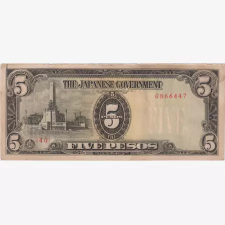 Fülöp-szig. Japán megszállás II.Vh. 5 pesos 1943. P110a