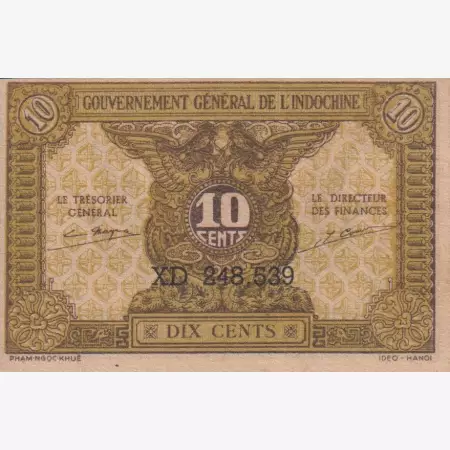 Francia-Indokina 10 cents 1942. P89a