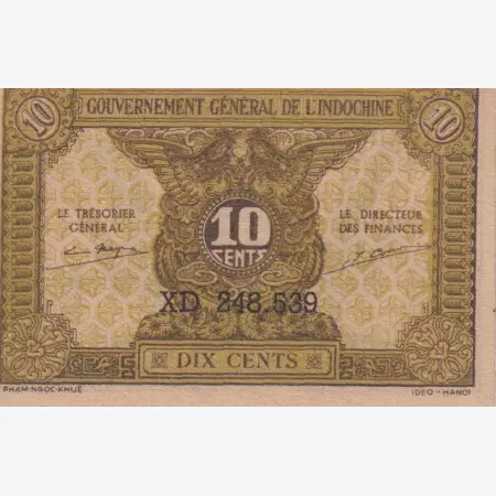 Francia-Indokina 10 cents 1942. P89a