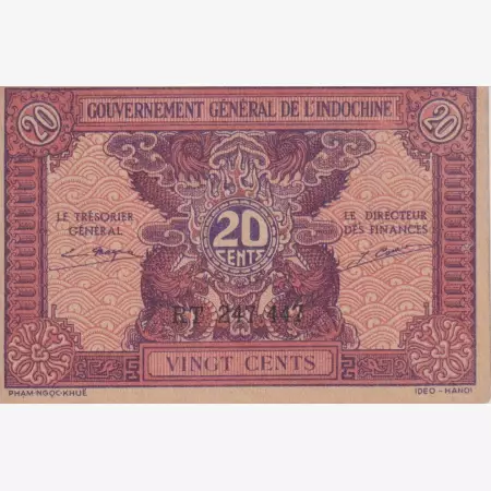 Francia-Indokina 20 cents 1942. P90a